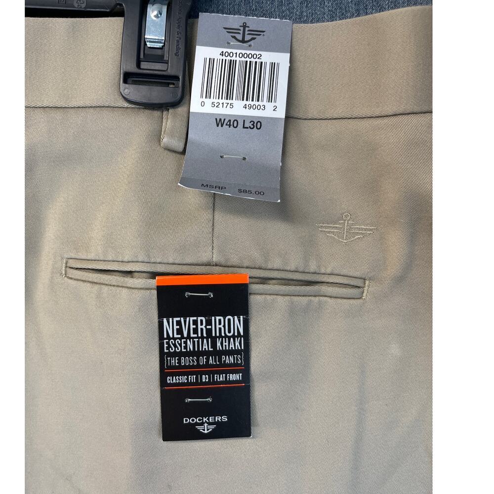 Dockers Men 40X30 Khaki Classic Fit D3 Essential Never Iron Pants Office Wear - Picture 8 of 11